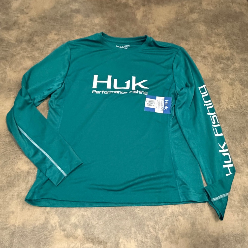 Huk Icon X Fishing Shirt Youth Kids XL Teal Long Sleeve Performance Tee Boys